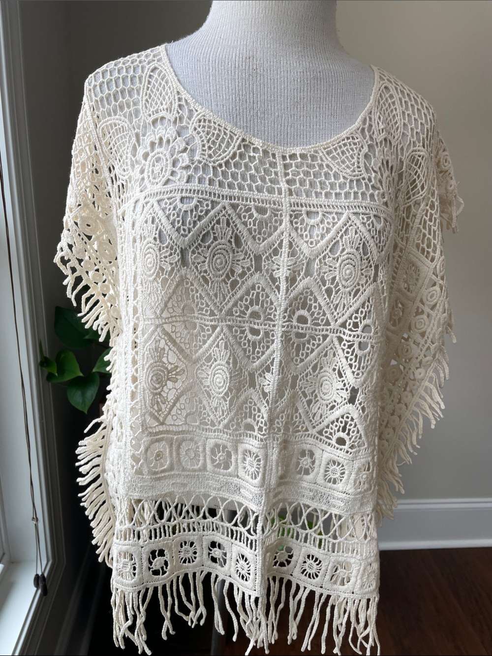 Hand Crafted Cream Crochet Fringe Tunic Top